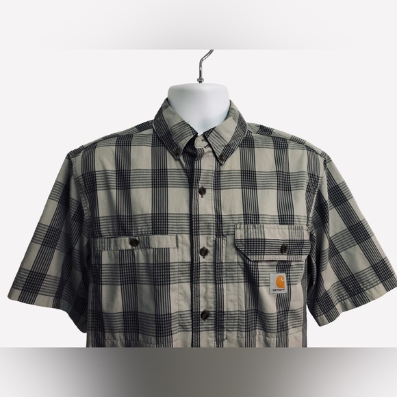 NWOT Carhartt Men's Force Ridgefield Plaid Short Sleeve Shirt Size M Gray Plaid - Picture 7 of 10